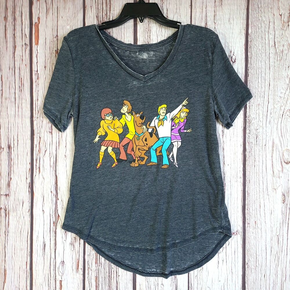 Scooby-Doo Womens Gray Graphic V-Neck Short Sleeve T-Shirt XL Polyester Knit